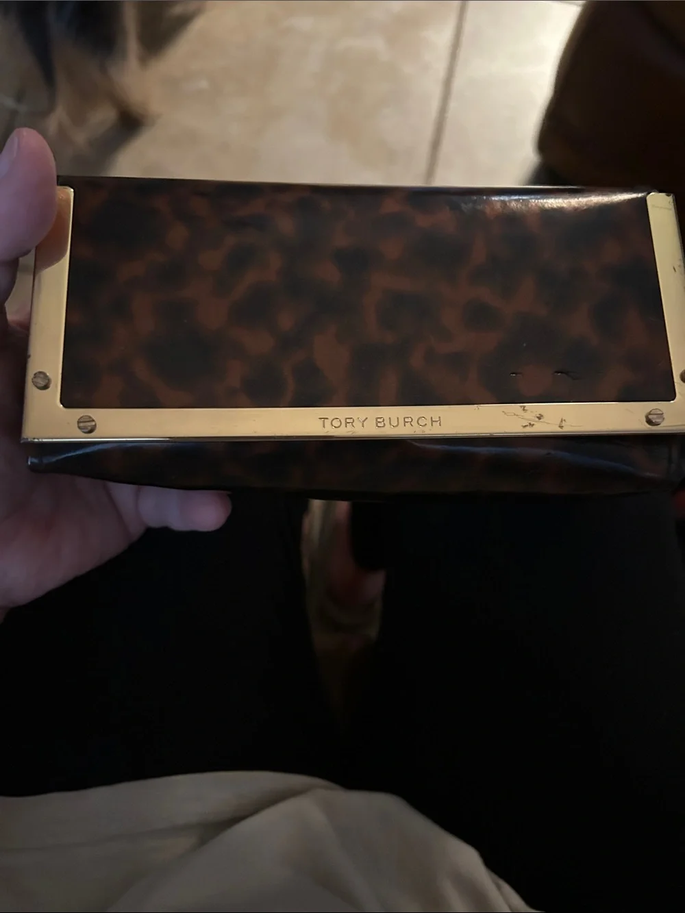 Tory Burch Tortoiseshell Print Glasses Case with Gold Trim